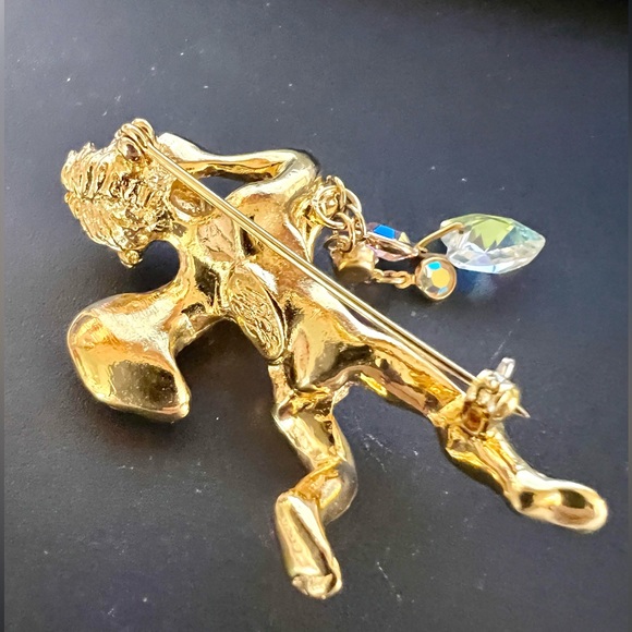 RARE Vintage Kirks Folly Vintage Cherub Brooch Aurora Borealis Crystals - Picture 3 of 5
